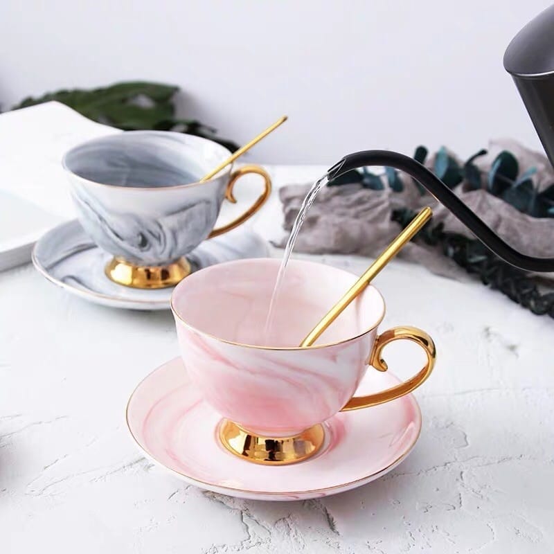 Cangkir Teh Kopi Keramik Marble Set