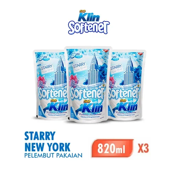 So Klin Softener Pelembut dan Pewangi Pakaian Starry New York 820ml x3 Harga 27,600 rupiah*Gratis Ongkir