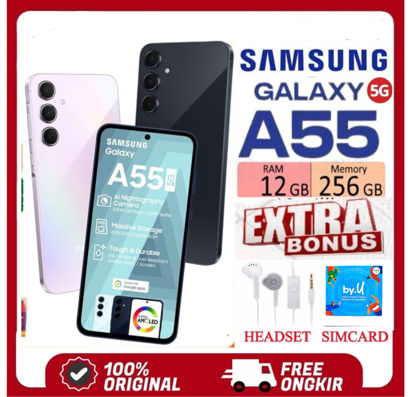 Samsung Galaxy A55 5g 12/256 - 8/256 & 8/128 Gb Super Amoled, 120Hz - Free Bonus Harga 4,500,000 rupiah*Gratis Ongkir