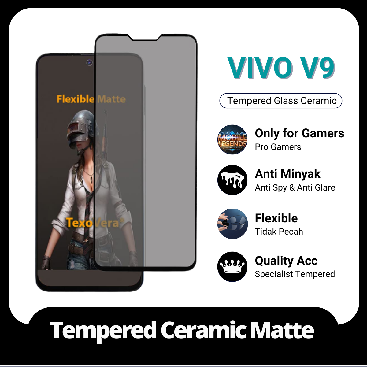 Tempered Glass Ceramic Matte Vivo Y81 Anti Gores Anti Spy Anti