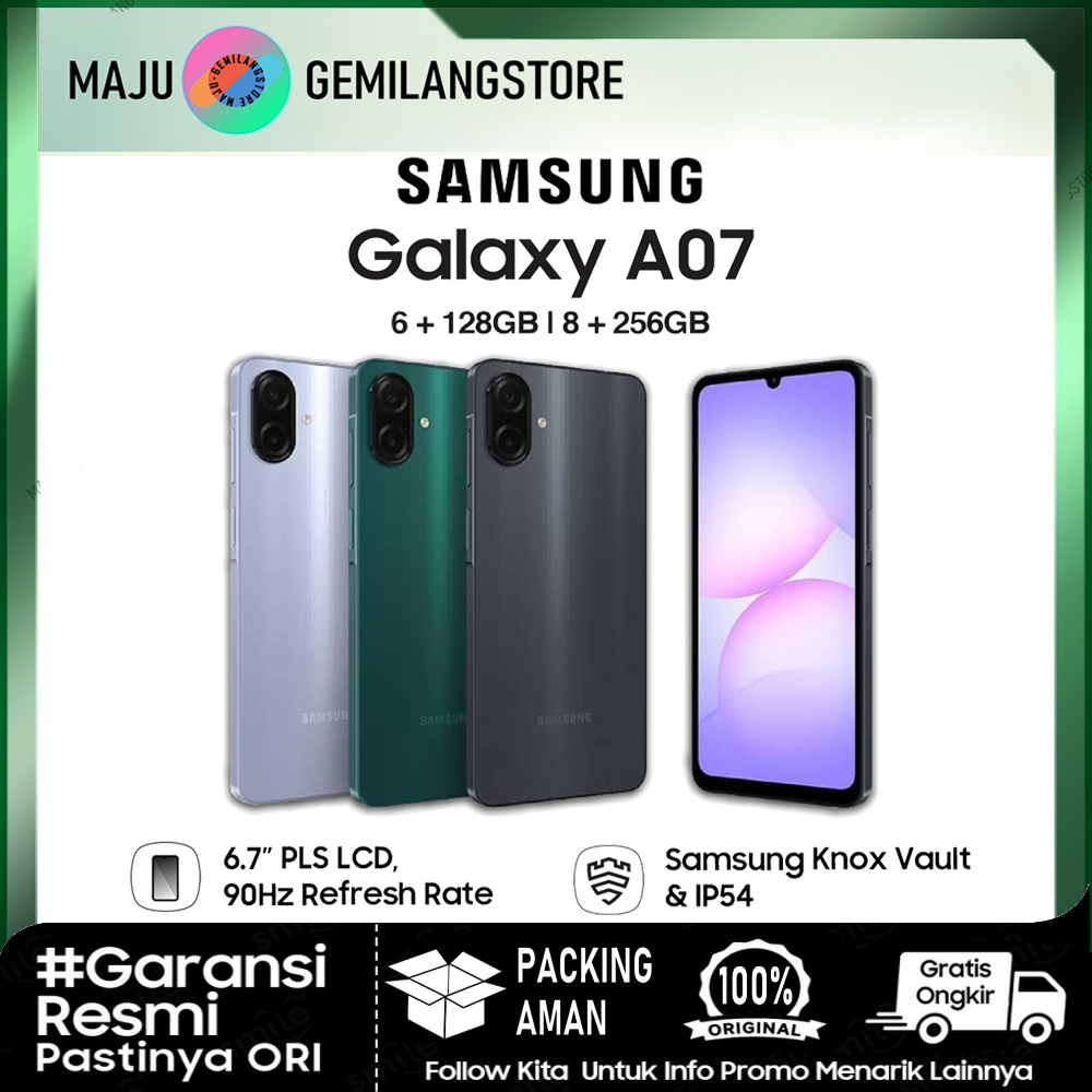Samsung Galaxy A07 4G/Lte - Ram 4/64 & 4/128 - Mediatek Helio G99 | 50Mp + 5Mp | 90Hz 6.7-Inch Pls Lcd Screen, Ip54 | Android 15 Ram 4Gb Harga  1,299,000 Ringgit*Penghantaran Percuma
