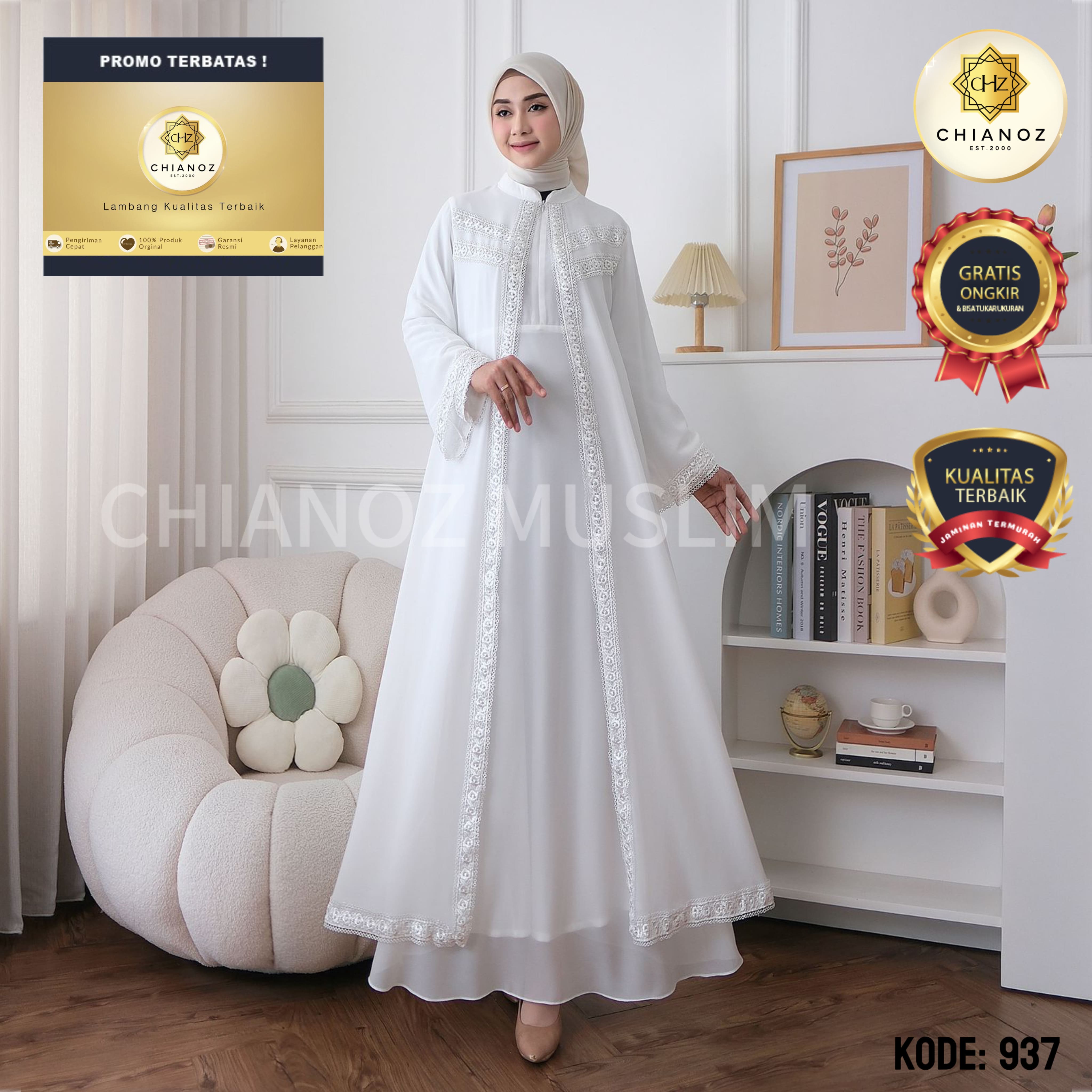 CHIANOZ Gamis Putih Mewah Maya Dress Renda Bunga Baju Lebaran Umroh Haji Manasik Pesta Akad Mewah 937 936 - Merek CHIANOZ MUSLIM Harga 176,736 rupiah*Gratis Ongkir