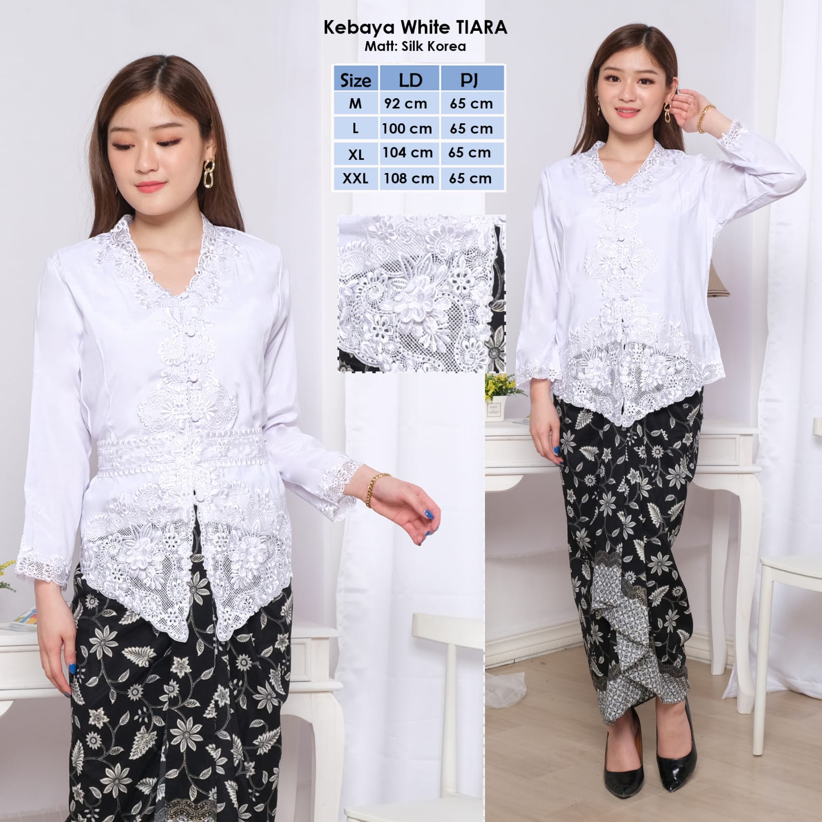 Atasan Kebaya Kutubaru Bordir Modern Cantik Lengan Panjang Warna Putih Cerah Bahan Silk Korea Terbaru