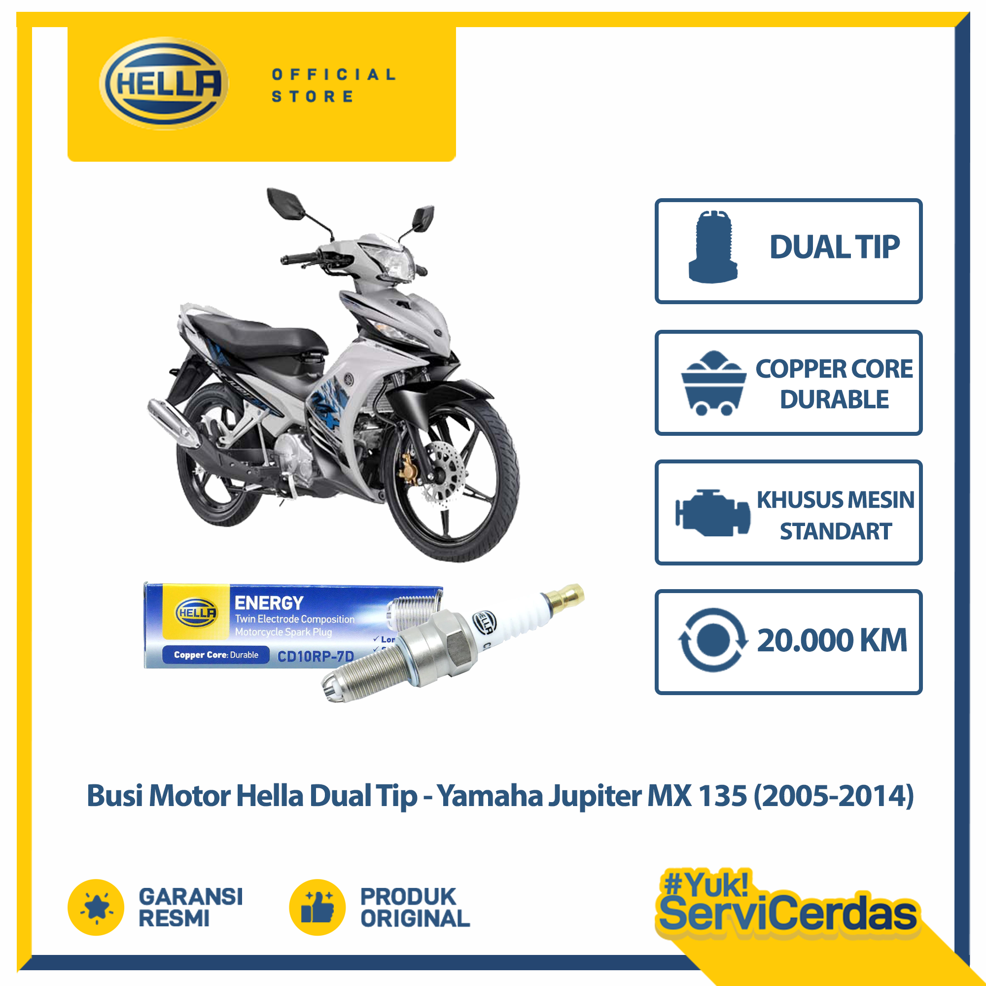 Busi Motor Yamaha Jupiter mx 135 2005-2014 Hella Dual Tip CD10RP-7D - Busi Jupiter mx 135 Harga 25,000 rupiah*Gratis Ongkir