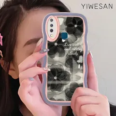 YIWESAN Casing Ponsel untuk VIVO Y12 Y15 Y17 Y12i Y3 Y3s 2020 S1 Case Fashion bunga hitam HP gelombang kreatif pelindung ponsel Kesing silikon tahan guncangan cangkang perlindungan lensa kamera Casing lembut bening Softcase