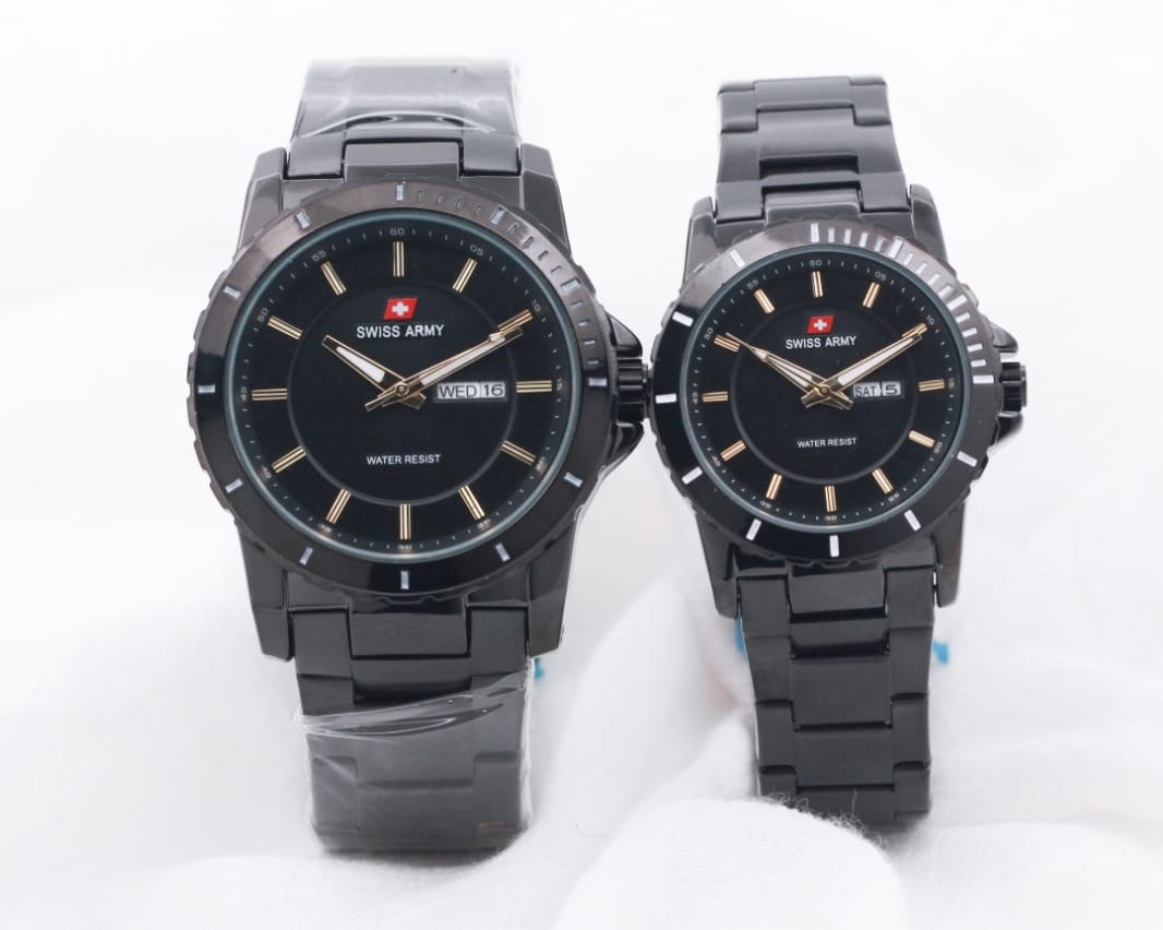 Jual Bergaransi Mutu Original 100 Jam Tangan Couple Swiss Army Tanggal Aktif Tali Rante Jam 4292