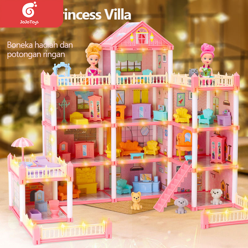 Jojotoy 11 House Princess Castle Toys Doll House Barbie Play House Hadiah ulang tahun chick furniture…