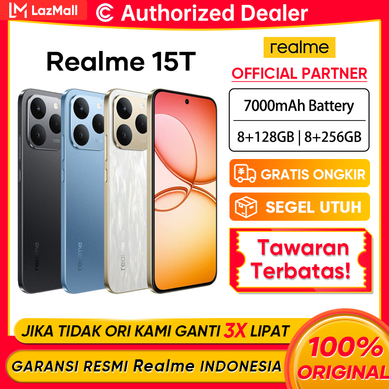 Realme 15t 5g (8/128Gb)(8/256Gb) Dual 50Mp Ai Camera Front & Rear Ip66/68/69 Best Waterproof Harga 3,999,000 rupiah*Gratis Ongkir