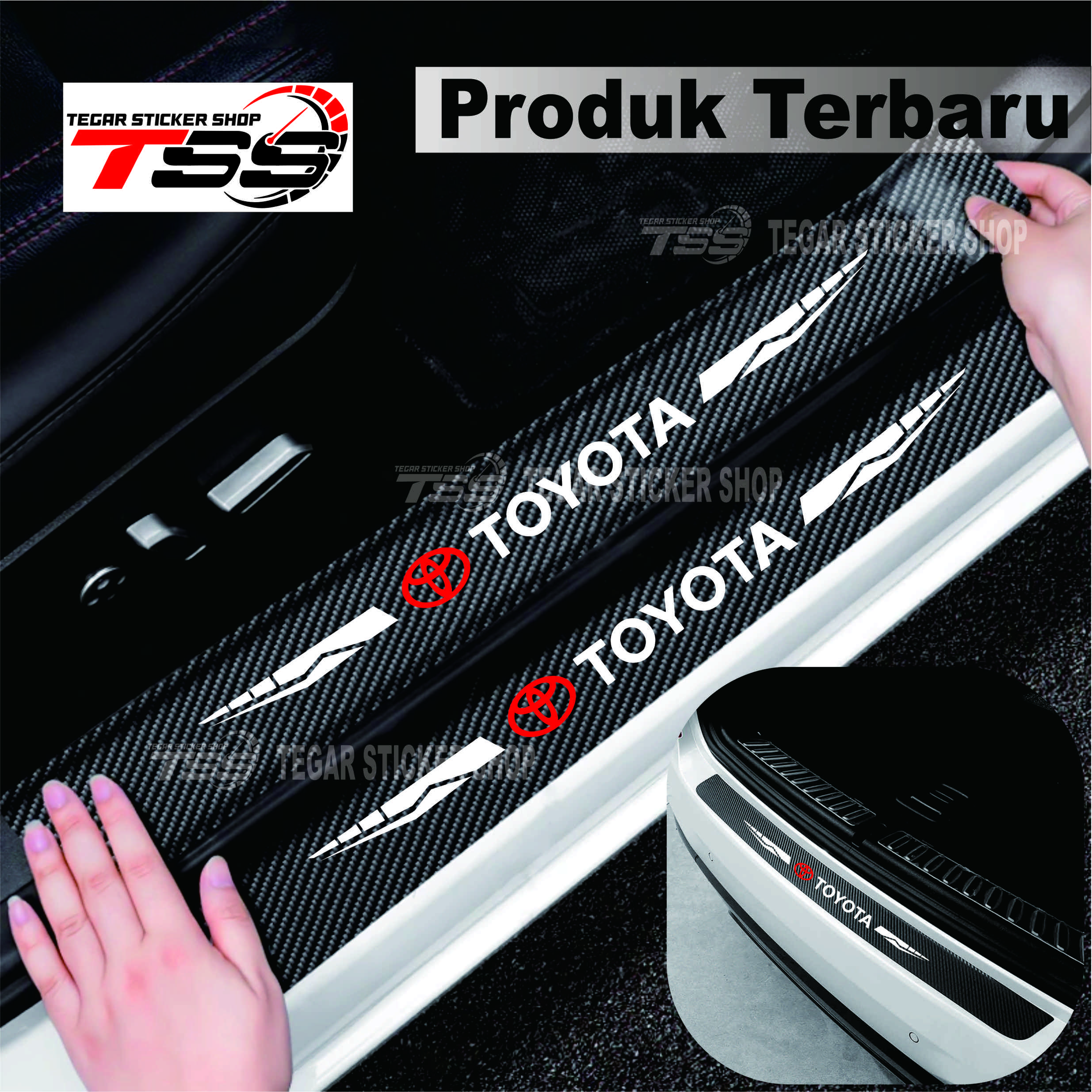 5 PCS sticker mobil toyota avanza, rush, fortuner, calya, innova dll sticker sill plate carbon 3D mobil toyota avanza, rush, fortuner, calya, innova dll sticker carbon toyota pijakan pintu dan bumper bagasi mobil toyota avanza, rush, fortuner, dll Harga 22,500 rupiah*Gratis Ongkir