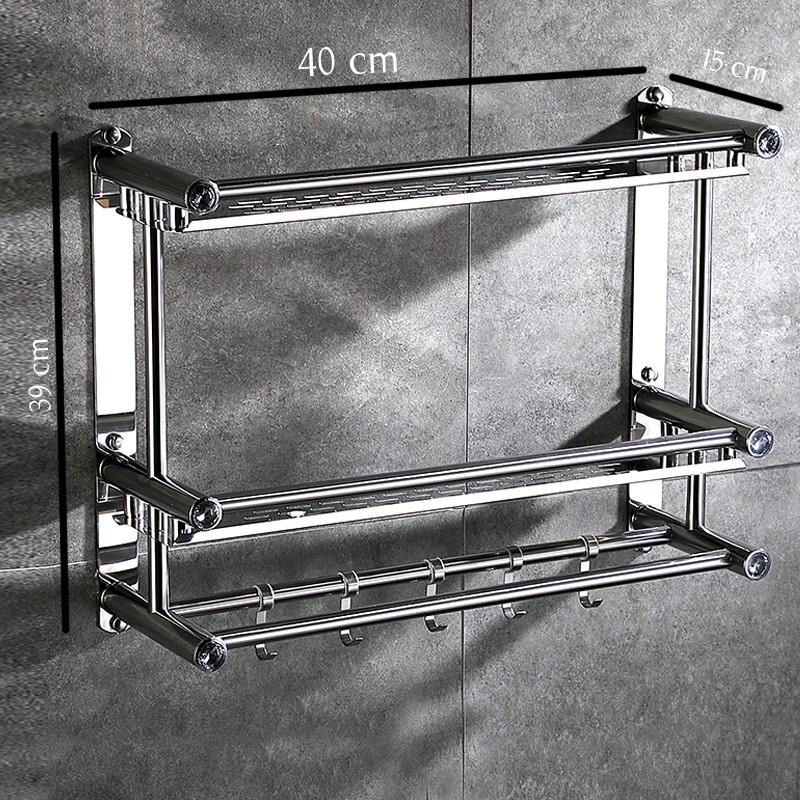 Rak Gantung SS (STAINLESS STEEL) 2 TINGKAT Rak Kamar Mandi Dinding/Rak Bumbu Dapur Multifungsi - Merek SHENAR Harga 36,500 rupiah*Gratis Ongkir