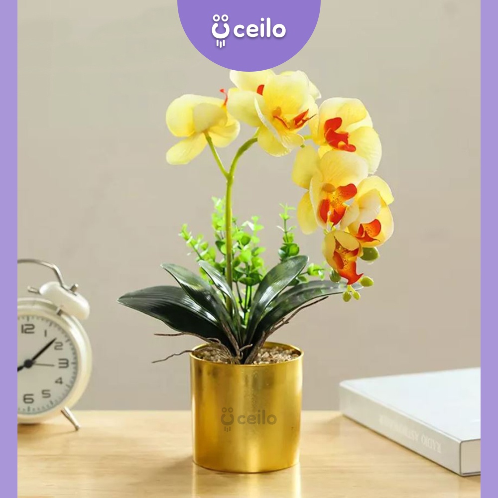 Ceilo artifisial Orchid Flowers Premium Gold Vase Elegant Imitation Flowers for Grand Opening Hadiah u…