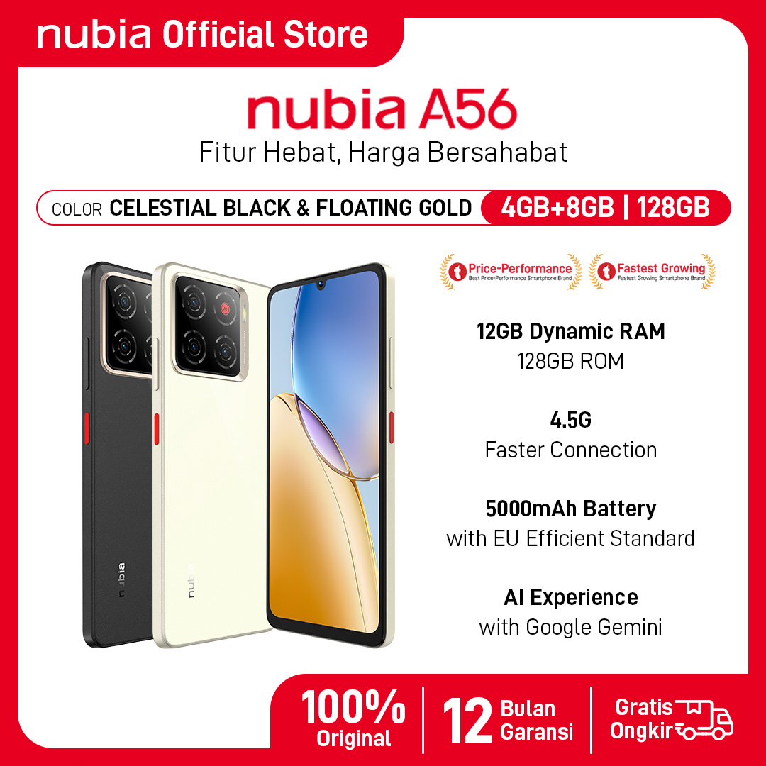 Handphone ZTE Blade A56 rom 128GB RAM 12GB (4 + 8GB) AI 13MP camera smartphone triple screen camera 6.75 "90Hz, 5000mAh battery fast charging Harga  1,369,000 Ringgit*Penghantaran Percuma