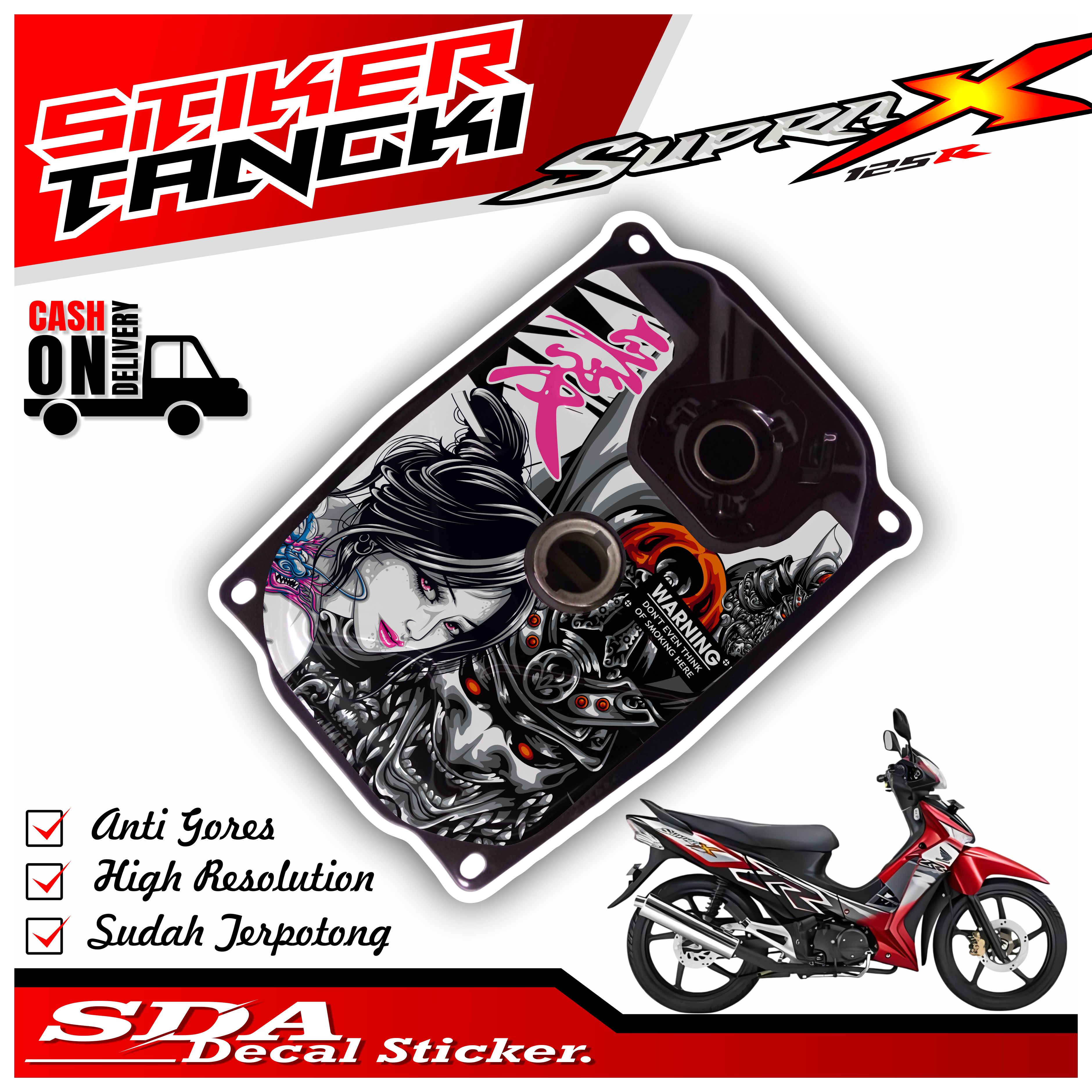 (Cod) Supra X 125 Gas Tank Sticker Anti-Fade Supra X 125 Tank Sticker Harga 24,000 rupiah*Gratis Ongkir