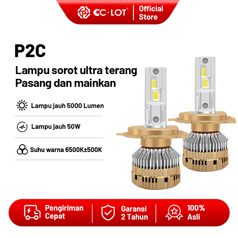 CC · lot p2c car headlight, high-performance silent fan, aviation aluminum private mold, DC12-24V, start 75W, stable 50W, 5000 ± 5% lumen, color temperature 6500k ± 500 Harga 429,000 rupiah*Gratis Ongkir