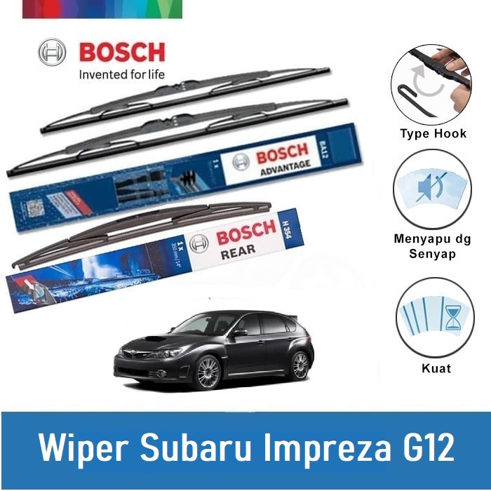 Bosch Wiper Depan dan Belakang Mobil Subaru Impreza G12 Advantage Set 24 dan 16 inchi dan H354 14 inchi Harga 238,850 rupiah*Gratis Ongkir