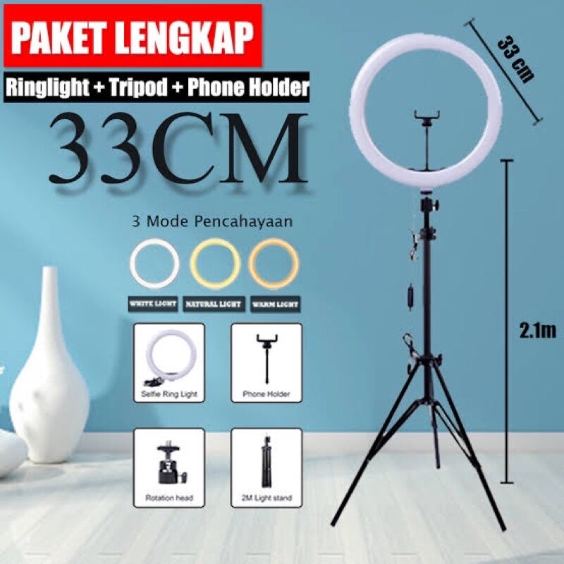 MB PAKET HEMAT ringlight 33cm tripod 210 meter make up vlog lampu  ringlight 33cm tripod light stand mode cahaya tiktok live  streaming