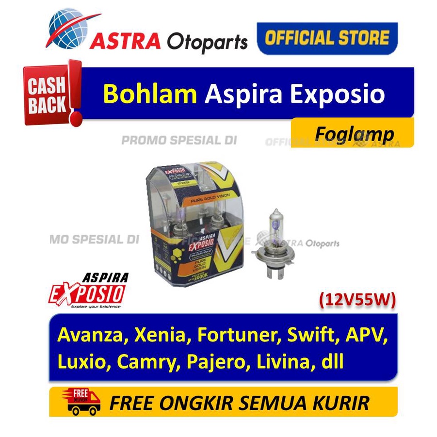 Lampu Halogen Aspira Exposio H11 12V55W PURE GOLD VISION Harga 455,000 rupiah*Gratis Ongkir