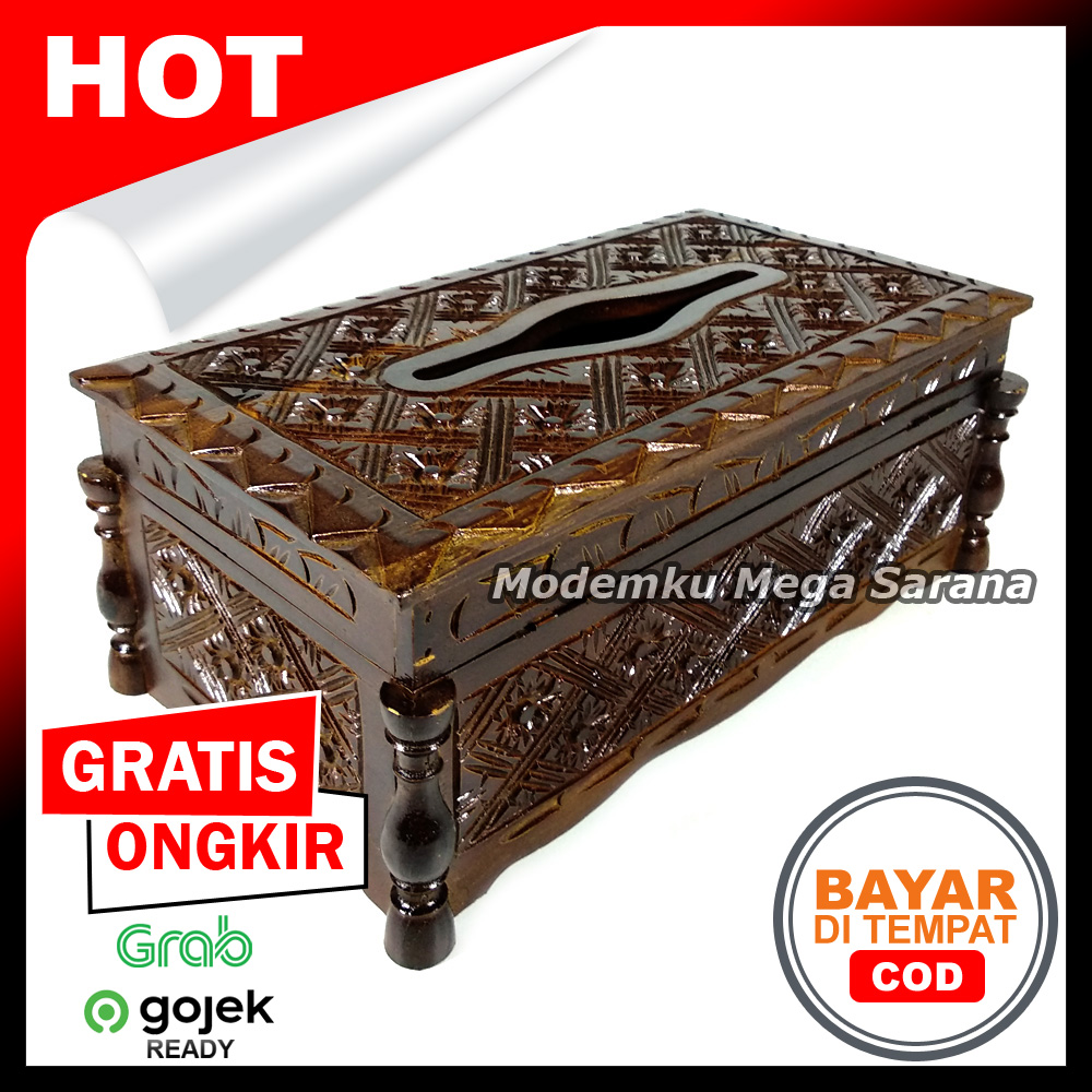 Tempat Tissue Kayu Jati Ukir Klasik 29x16x11 cm Tempat Tisu