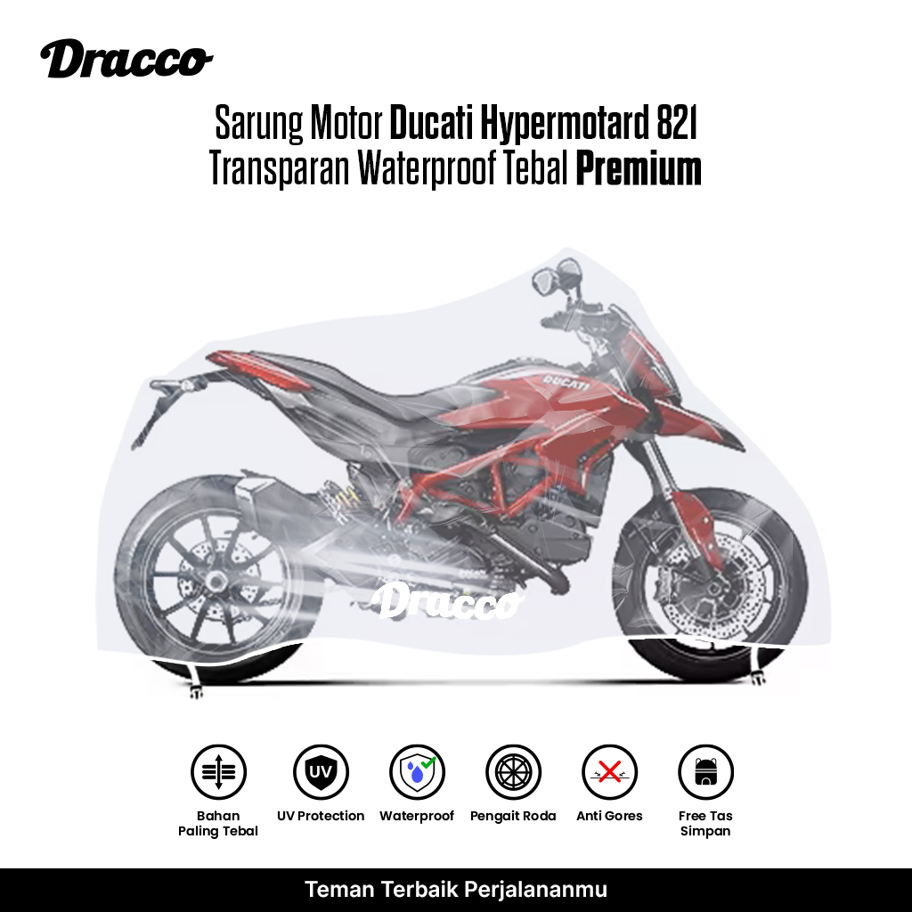 Ducati Hypermotard 821 Motorcycle Cover Transparent Thick Waterproof Premium Anti-Rain Anti-Scratch Cover Harga 88,000 rupiah*Gratis Ongkir