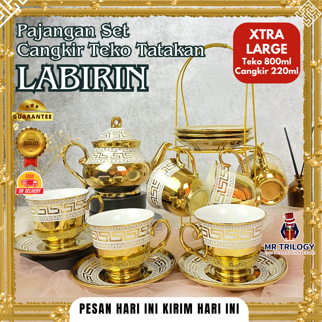 Hampers Tea Set Ceramic Cup Teapot Coaster Labirin Display Set Souvenir Glass Mug Luxury