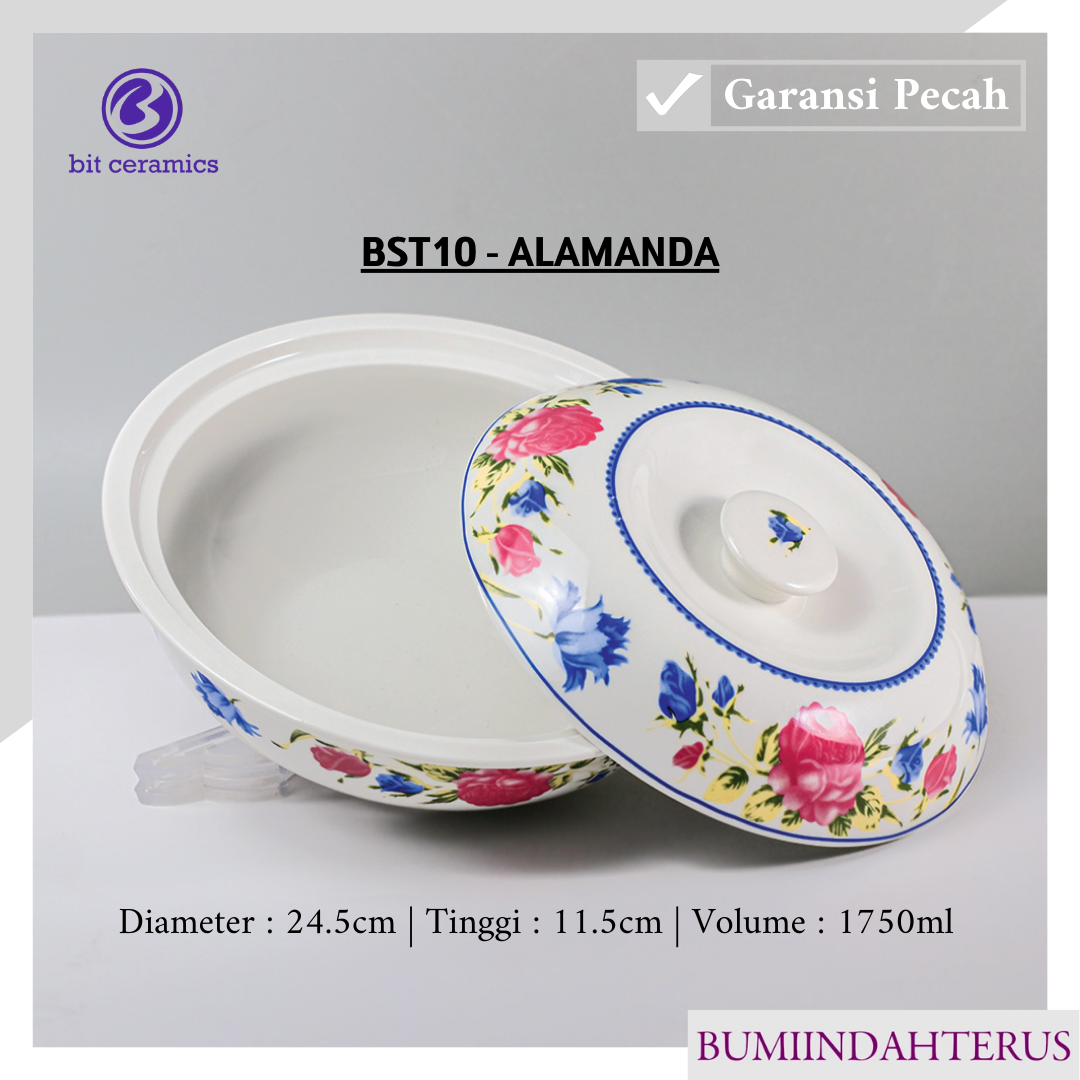 Ceramic Serving Bowl + Floral Motif Lid 10 Inch Bitceramics / Casserole with Lid / Bst10