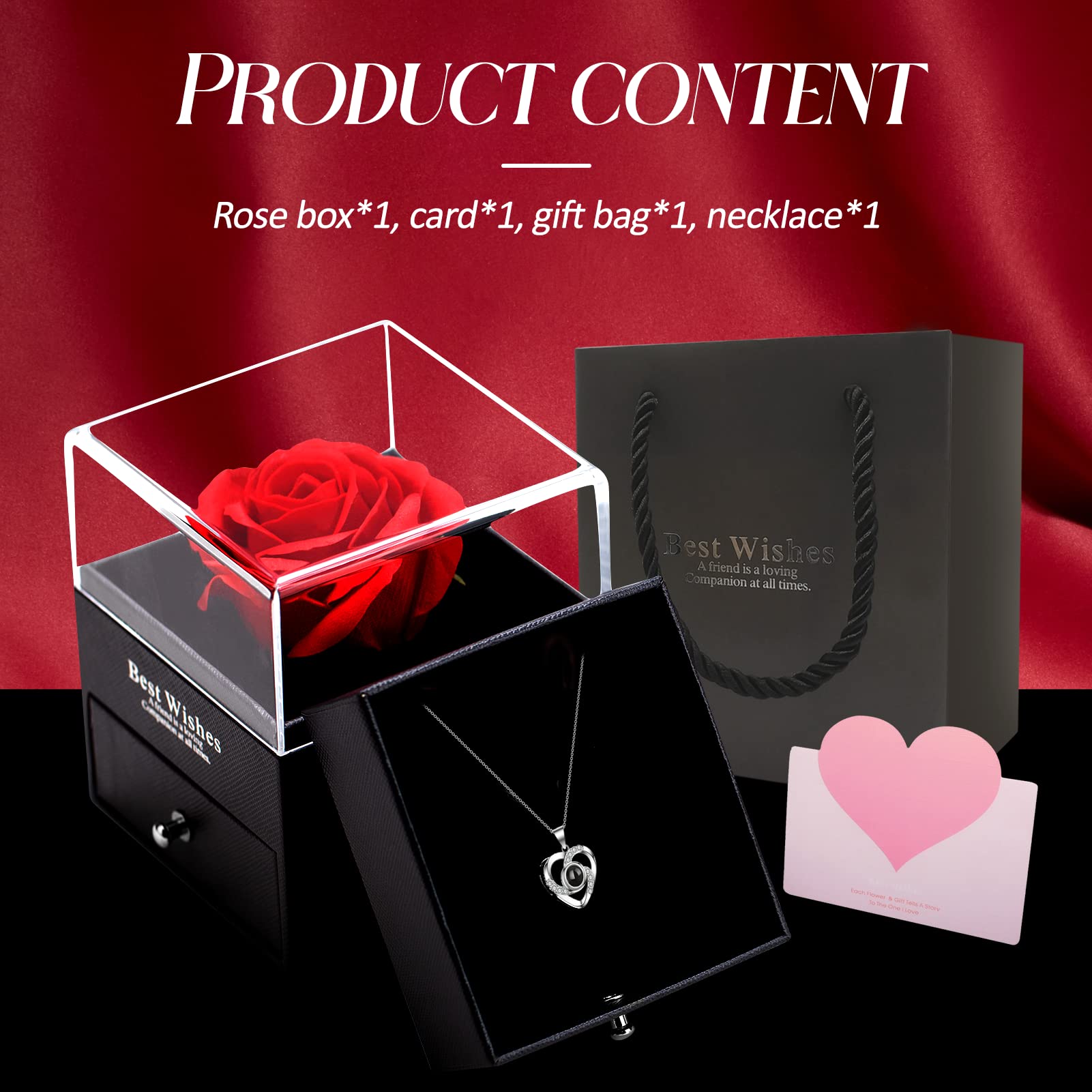 Topspot Preserved Red Real Rose with I Love You Necklace 925 Sterling Silver Kalung in 100 Languages -โฆ