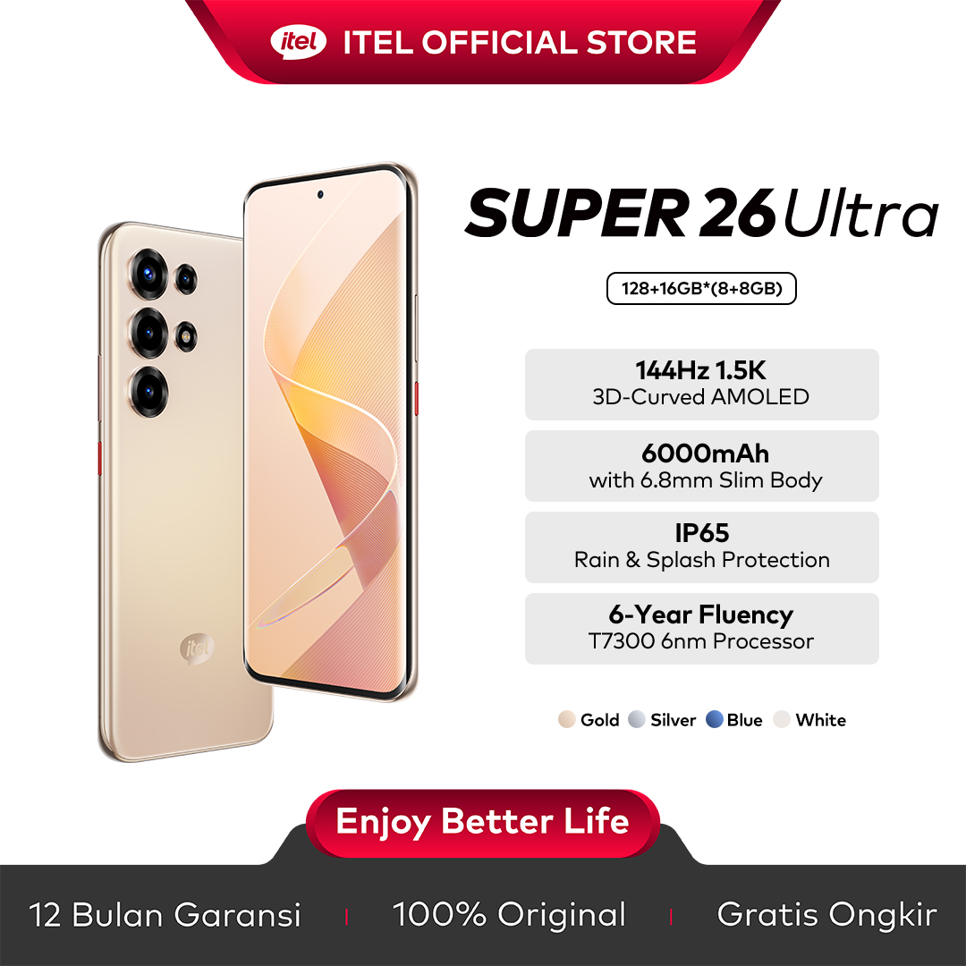 Itel S26 ultra 8 + 8/128GB | 144Hz 1.5K AMOLED, 6000mAh, IP65 Waterproof, Gorilla Glass 7i, AI eraser, NFC Giá 2,369,000 Đồng*Miễn phí vận chuyển