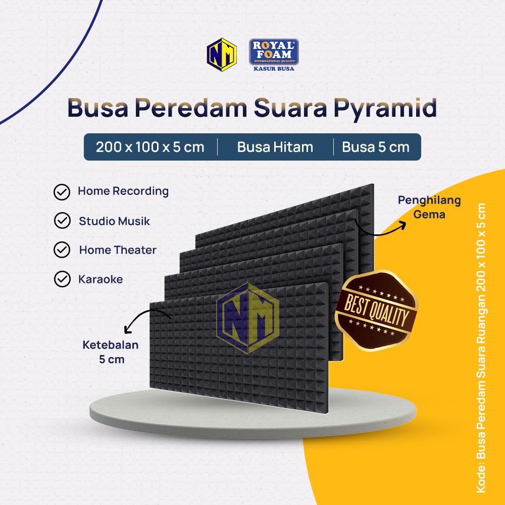 Best Selling and cheapest foam sound insulation pyramid pattern size 200x100x5 cm - Merek Royal Foam Harga 149,970 rupiah*Gratis Ongkir