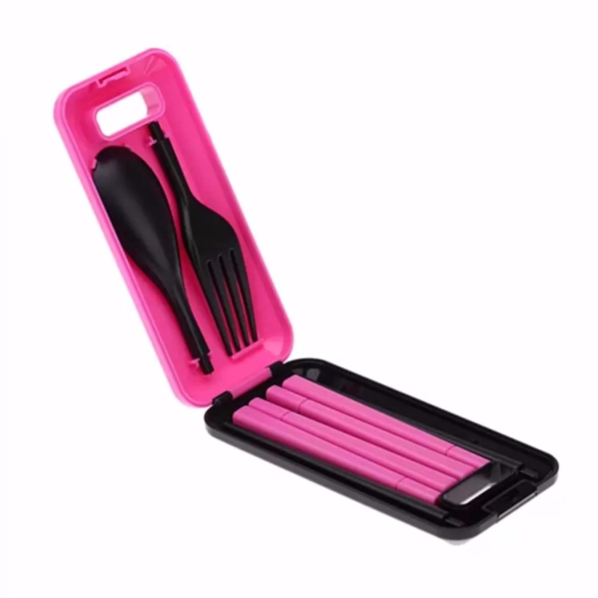 Beautylover Alat Makan Korean Style Sumpit Sendok Garpu Multifungsi1 Set - Pink .