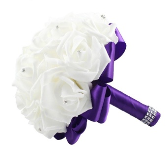 Gambar ruixiang 1 Bouquet 16pcs Bridal Wedding Roses Artificial Flowerswith Rhinestone (Purple)   intl