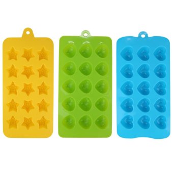 Gambar yazhang 3pcs Chocolate And Candy Molds Silicone Mold Ice CubeTrays, Hearts, Stars Shells Shapes Molds For Making HomemadeChocolate, Candy, Gummy, Jelly, Green+Blue+Yellow   intl