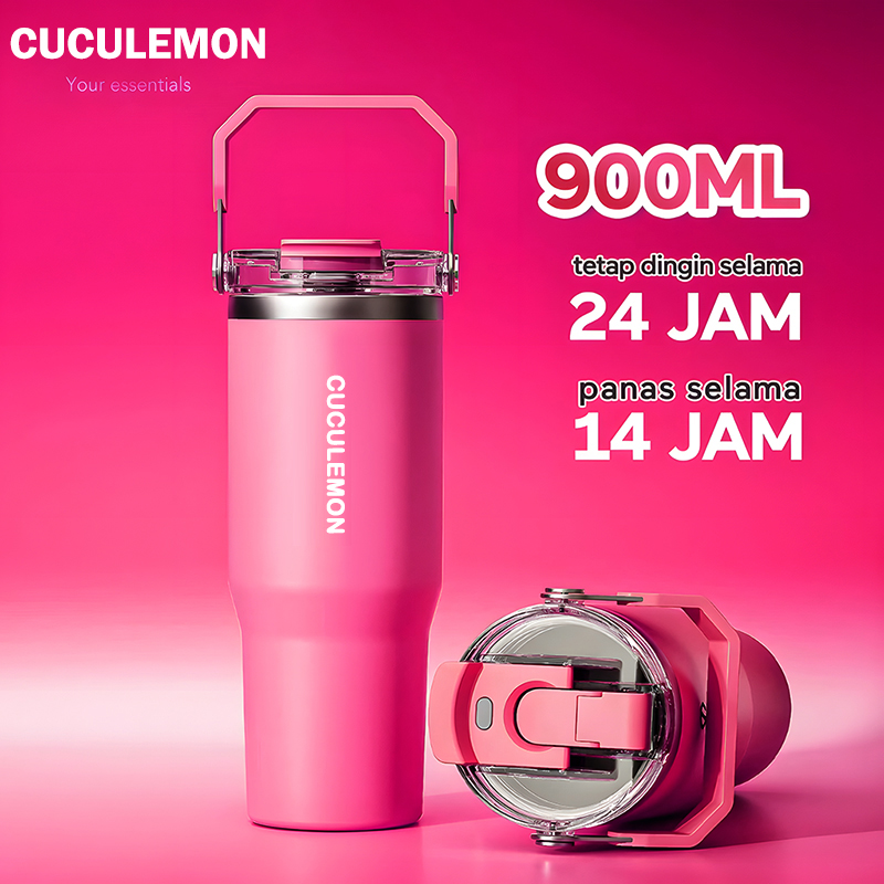 Cuculemon tumbler stainless heat resistant cold coffee thermos 890ml aesthetic drinking bottle BPA free