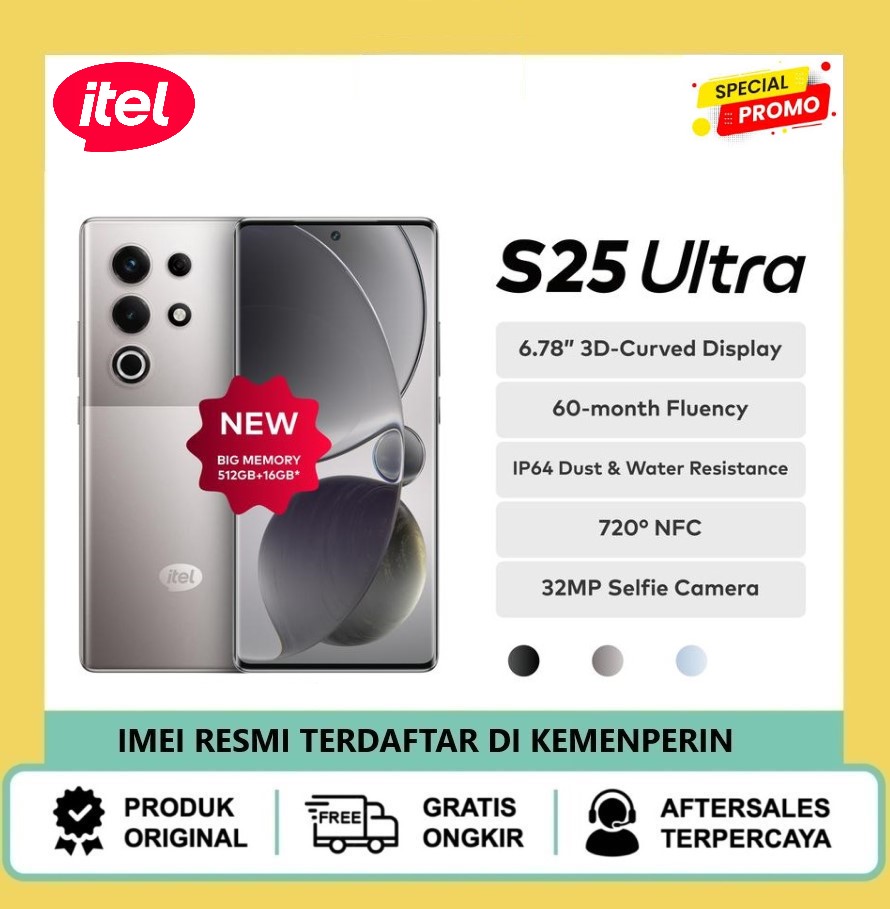 itel S25 Ultra RAM 8/512GB - Amoled 120hz Ultra Slim Design - 50MP+2MP Macro - NFC - IP64 Harga 1,849,000 rupiah*Gratis Ongkir