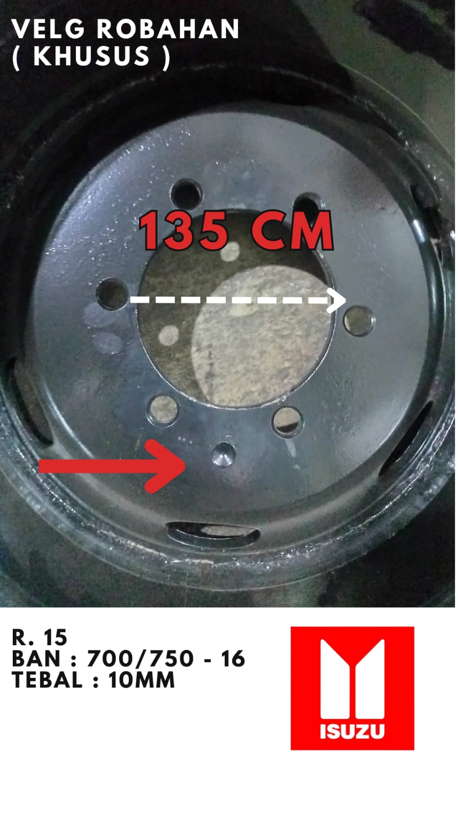 Velg Mobil TRUK Isuzu Tebal 10mm Warna Hitam PBI R16 untuk IZUZU Harga 1,400,000 rupiah*Gratis Ongkir