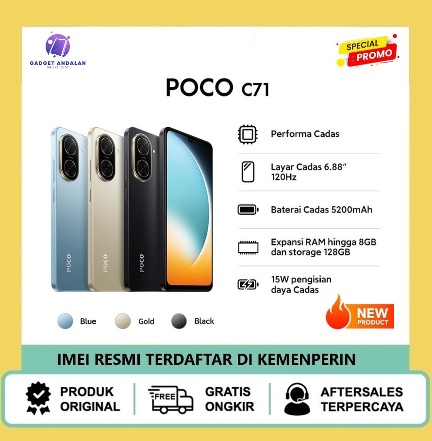 POCO C71 4/128GB Performa Cadas | 6.88" 120Hz | Ekspansi RAM 8GB / storage 128GB Giá 1,075,000 Đồng*Miễn phí vận chuyển