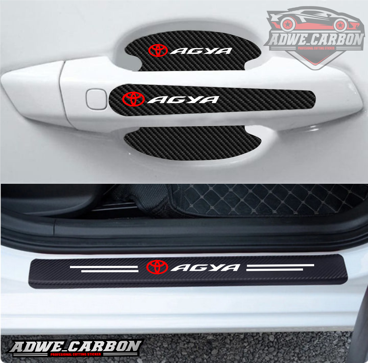Stickers anti-scratch handle/handle/footing/trunk car Honda Agya/Carbon 3D cutting sticker car protector Honda Agya Harga 30,000 rupiah*Gratis Ongkir