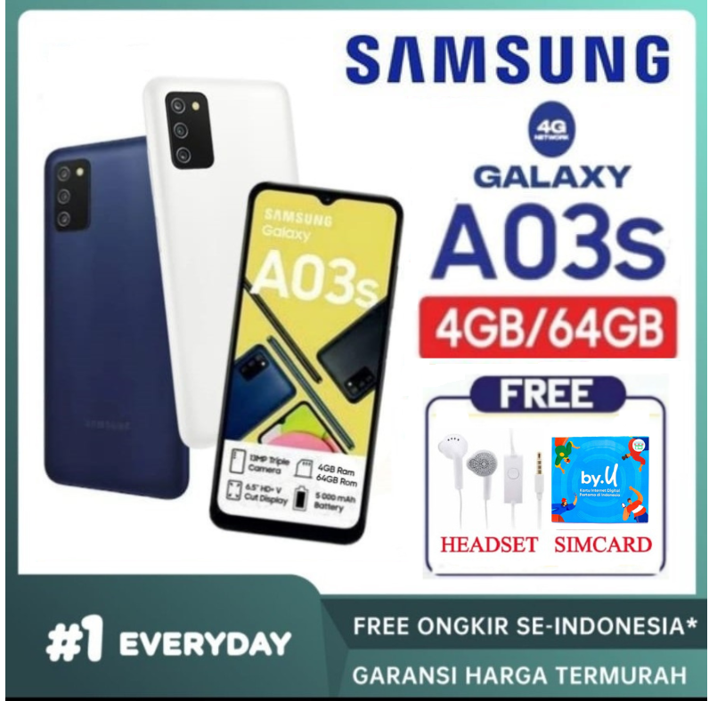 SAMSUNG Galaxy A03S 3/32 GB & 4/64 GB Garansi - Free Sim Card Harga 1,000,000 rupiah*Gratis Ongkir