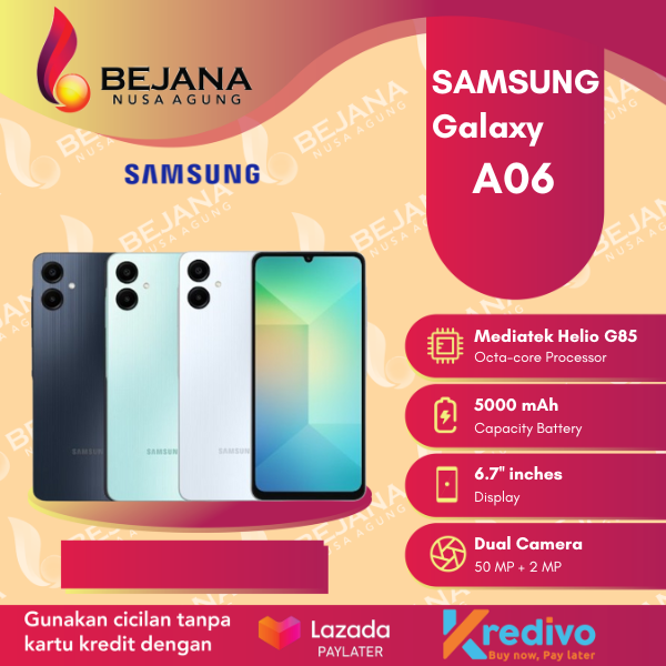 Samsung Galaxy A06 ( 4GB + 64GB | 4GB + 128GB | 6GB + 128GB ) Garansi Resmi Harga 1,799,000 rupiah*Gratis Ongkir