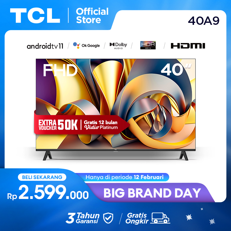 	 TCL 40 Inch Smart TV - Android 11 - FHD - Dolby Audio -  Google Play/Netflix/Youtube -  Wifi/Bluetooth/HDMI/USB (Model: 40A9) - A9 Series	
