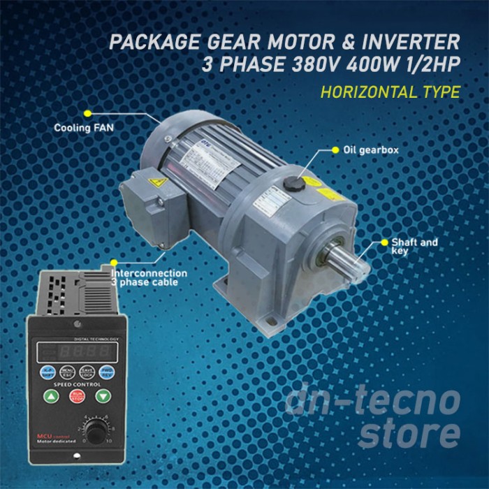 PAKET MOTOR INDUKSI GEARBOX 3 PHASE 1/2 HP (400WATT) + INVERTER 220V - JET99.SHP Harga 13,978,000 rupiah*Gratis Ongkir