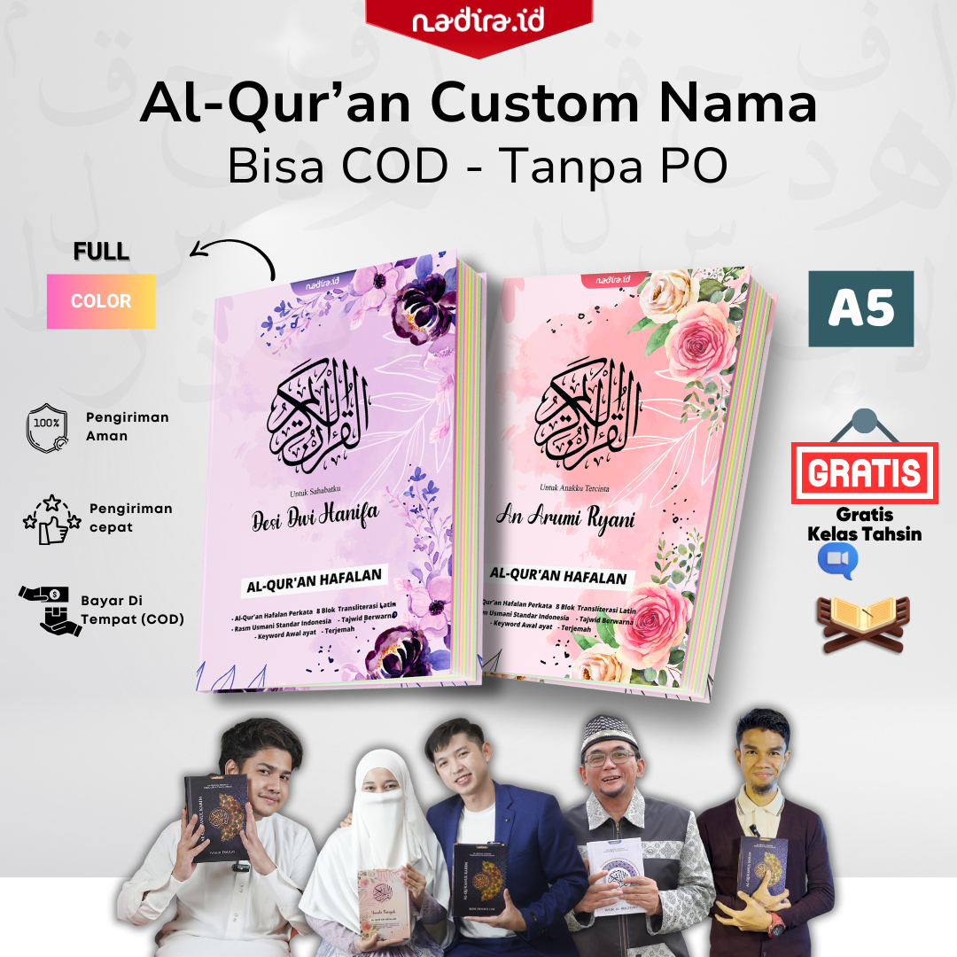 Alquran Custom Nama by Nadira.id - A5 Desain Cantik Fitur Lengkap Terjemah, Tajwid, Latin - Tanpa PO