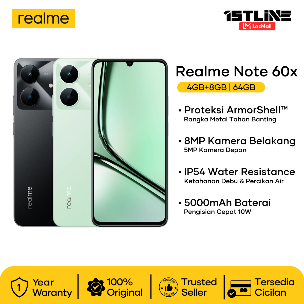 Original Hp Realme Realme Note 60X (4/64Gb)(4/128Gb) Official Guarantee 1 Year, Cod Available Harga  1,299,000 Ringgit*Penghantaran Percuma