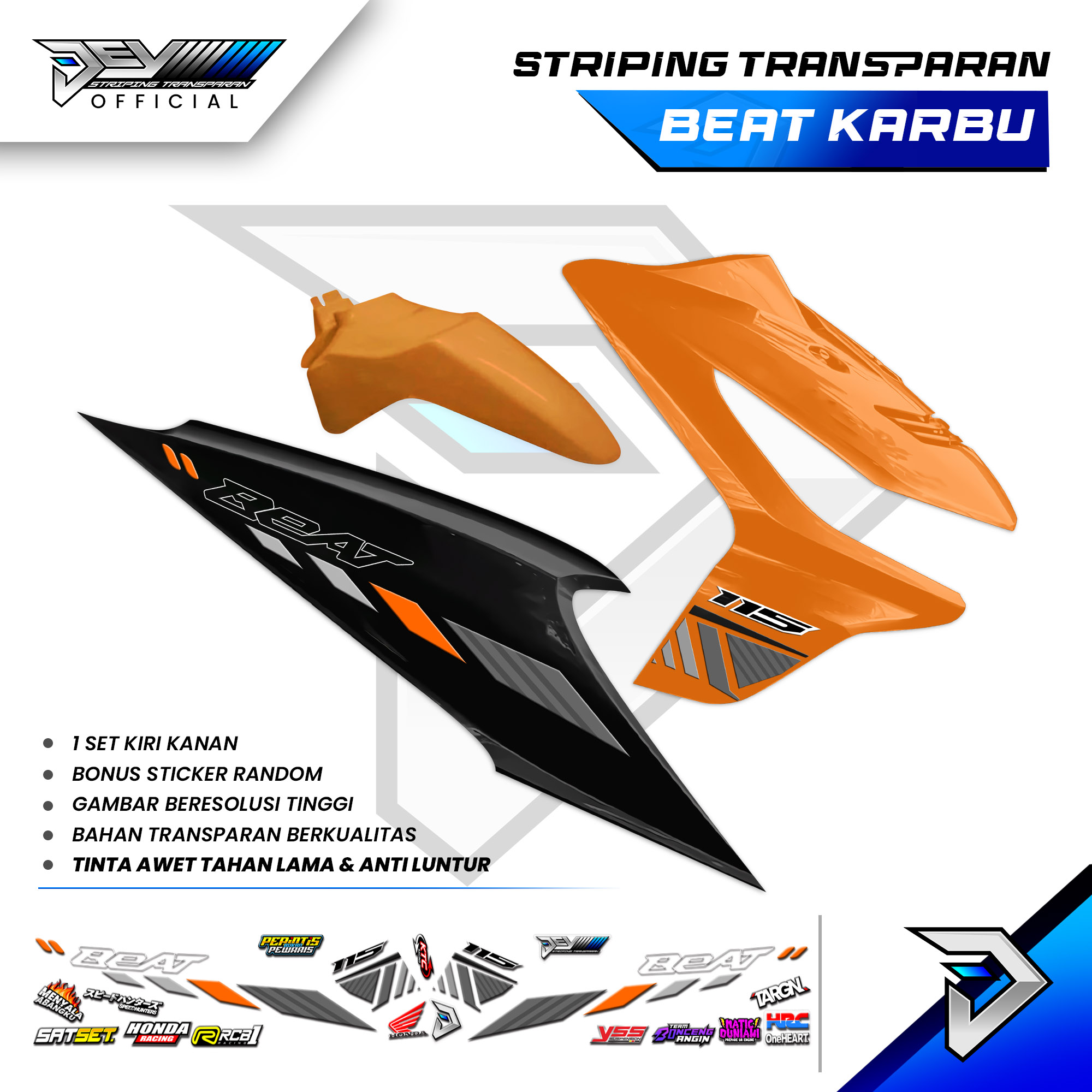 Transparent Striping Beat Karbu | Square Motif | Honda Beat Carburetor Body Sticker Harga 35,000 rupiah*Gratis Ongkir