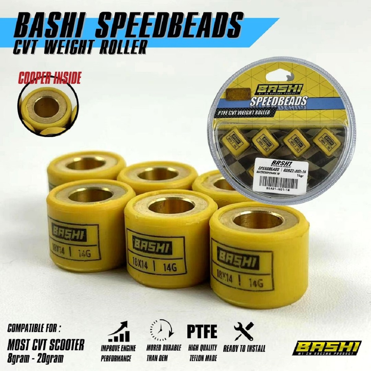 BASHI roller teflon CVT YAMAHA MIO / NOUVO / FINO / XRIDE speedbeads racing cvt yamaha Y01 Harga 47,000 Ringgit*Penghantaran Percuma