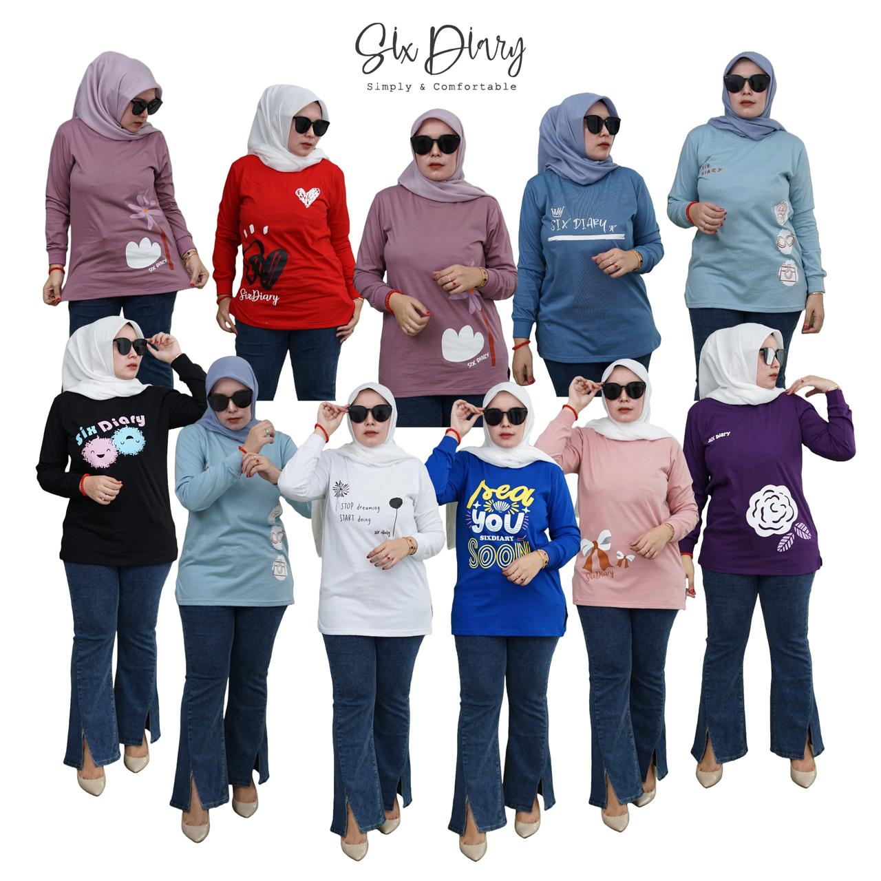 Atasan Wanita Kaos Tangan Panjang Six Diary Terbaru 2024 kaos wanita cotton