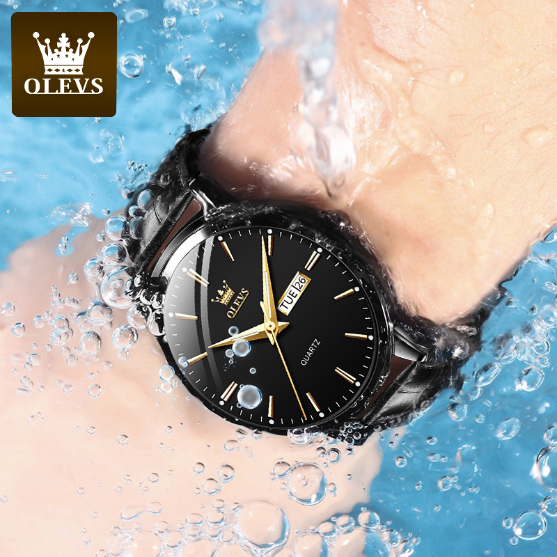 OLEVS Jam Tangan Pria Anti Air Original Asli Tahan Kulit Import Japan Cowok Analog Men Watch Hitam Cod Harga 175,000 rupiah*Gratis Ongkir