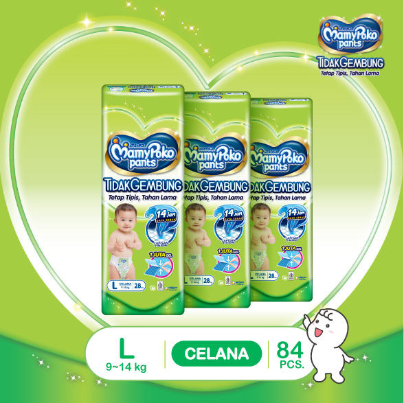 MamyPoko Pants X-tra Kering Slim Tidak Gembung L28 isi 3 pcs [Karton] Harga 124,400 rupiah*Gratis Ongkir