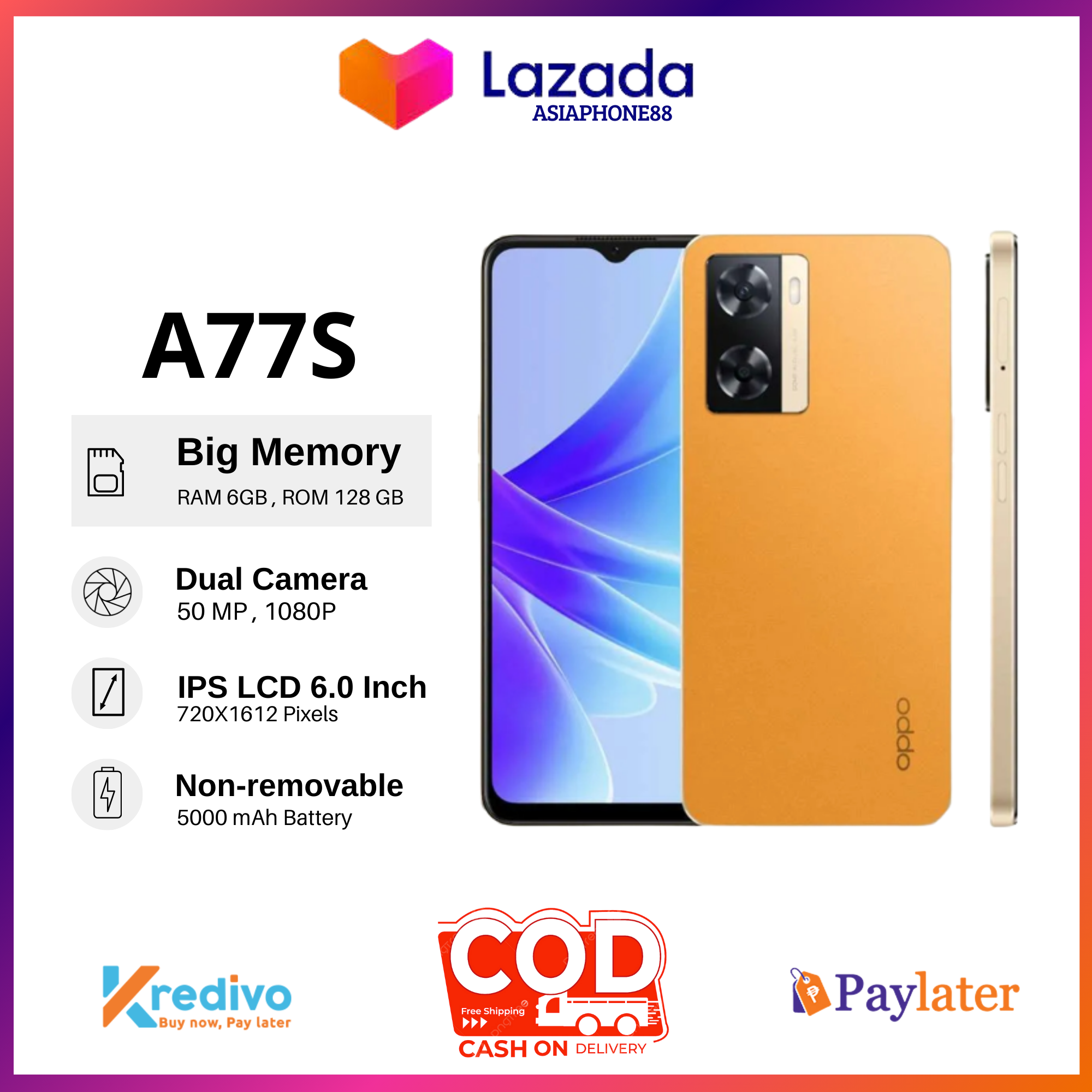 Handphone Smartphone A77S Ram 8/128GB Fast Charging 33W Fullset Termurah Harga  819,000 Ringgit*Penghantaran Percuma