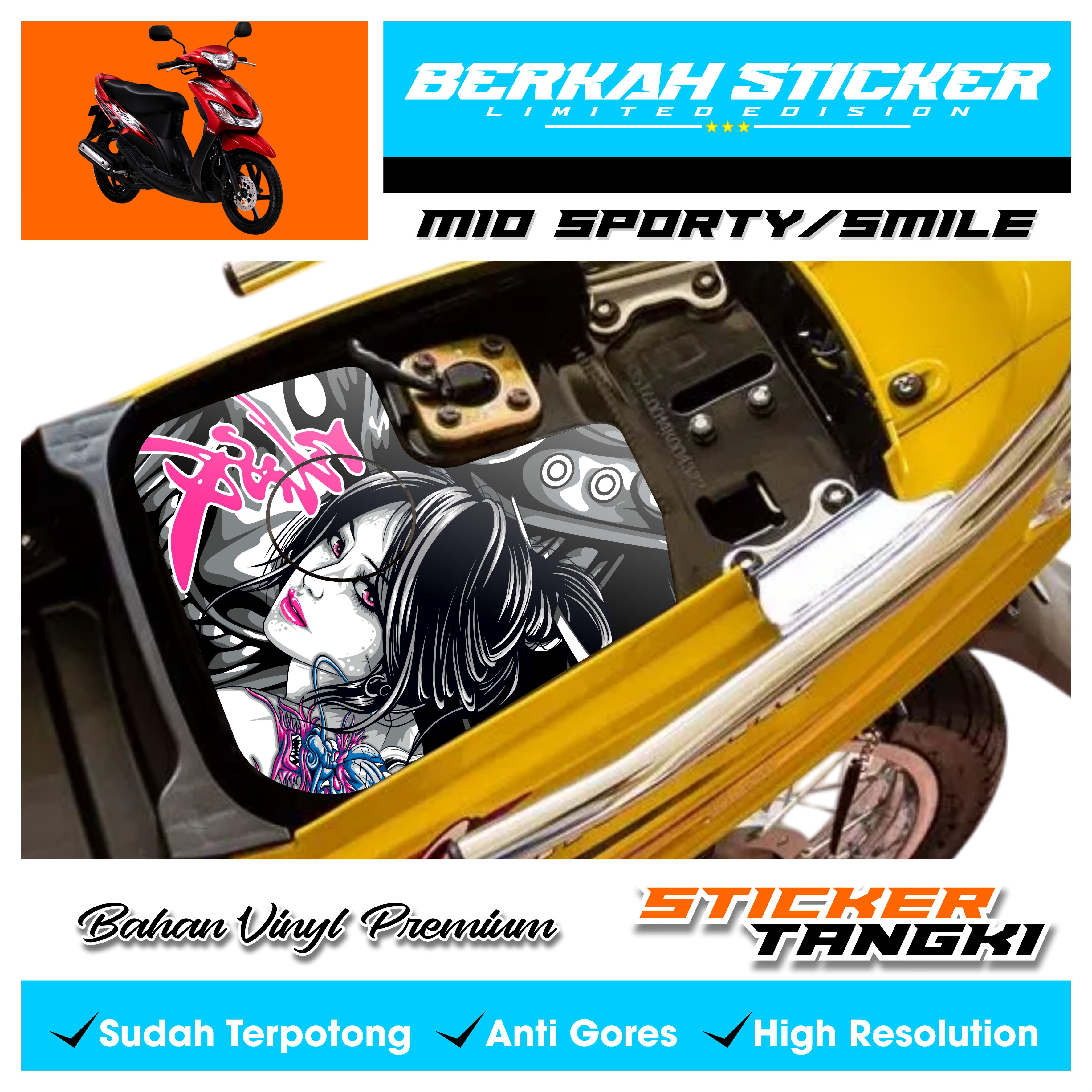 Bensi Mio sporty/Lama premium anti-fade tank sticker easy to install durable suitable for Mio sporty/old motorcycle Harga 18,500 rupiah*Gratis Ongkir