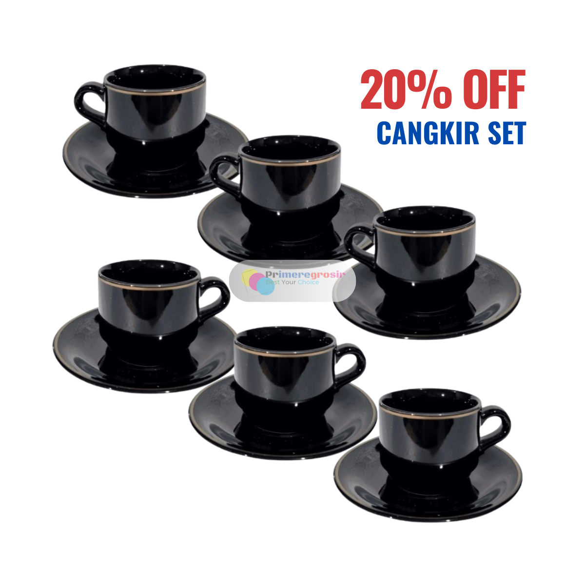 Cangkir Kopi 1 Set Keramik Black List Emas / Gelas Set Cangkir dan Tatakannya 1 Pack
